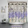 HVEST Spring Easter Bathroom Sets with Shower Curtain and Rugs,Purple Floral Lavender and Butterfly with Bunny on Vintage Wood Shower Curtains Flower Nature Plant Bathroom Curtain,70L X 70W inches view 1