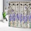 HVEST Spring Easter Bathroom Sets with Shower Curtain and Rugs,Purple Floral Lavender and Butterfly with Bunny on Vintage Wood Shower Curtains Flower Nature Plant Bathroom Curtain,70L X 70W inches view 2