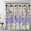 HVEST Spring Easter Bathroom Sets with Shower Curtain and Rugs,Purple Floral Lavender and Butterfly with Bunny on Vintage Wood Shower Curtains Flower Nature Plant Bathroom Curtain,70L X 70W inches view 3