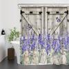 HVEST Spring Easter Bathroom Sets with Shower Curtain and Rugs,Purple Floral Lavender and Butterfly with Bunny on Vintage Wood Shower Curtains Flower Nature Plant Bathroom Curtain,70L X 70W inches view 4