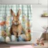 ALAGEO Easter Shower Curtain Bunny Eggs Flowers Shower Curtains for Bathroom Decor Green Plaid Spring Plants Bath Curtains Sets for Spring Easter Bathroom Decor Fabric Waterproof Standard 60" X 72" view 3
