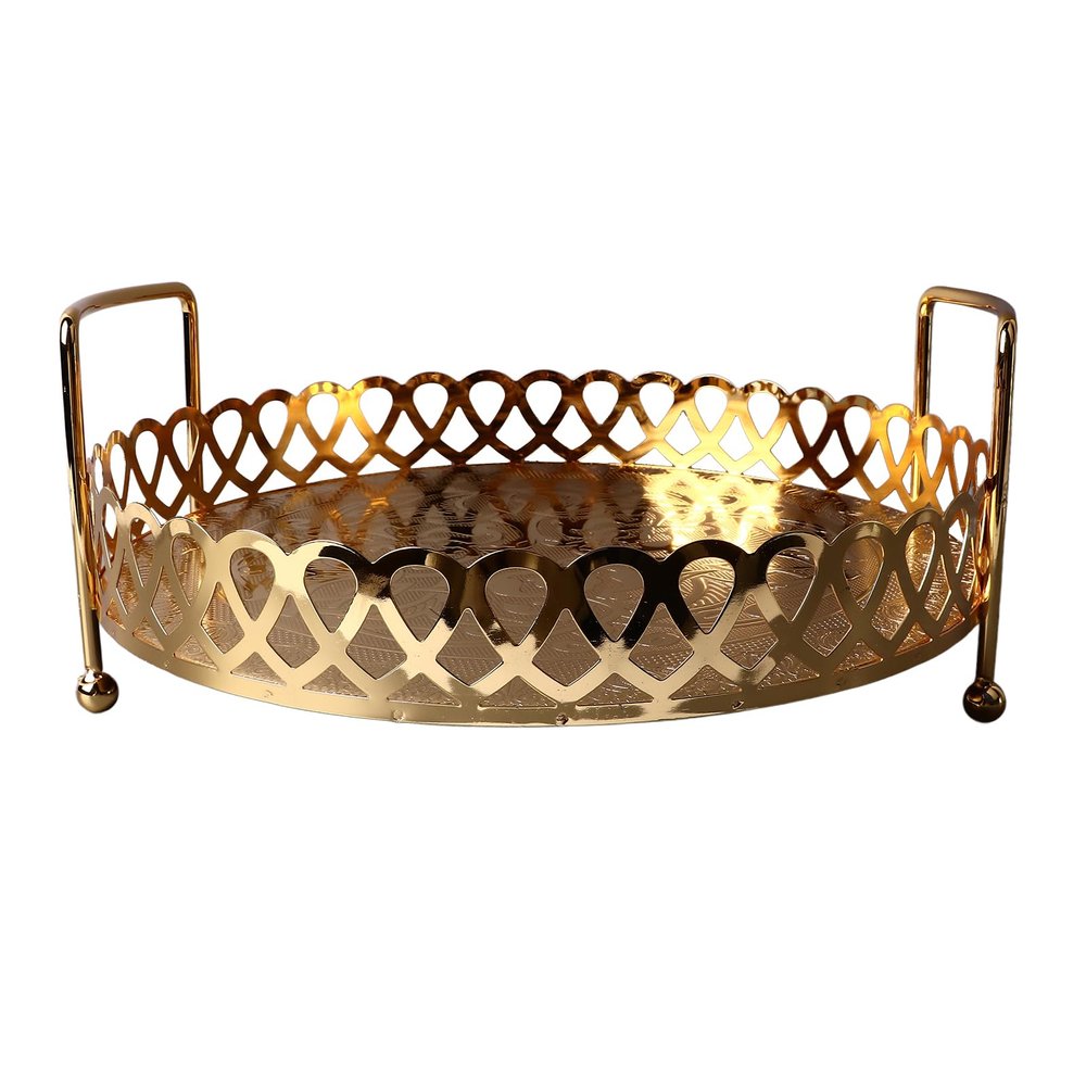 MINGZHE European Style Fruit Plate Light Luxury Retro Style Elegant Decorative Golden Metal Serving Tray Kitchen Bar Dining Centerpiece Top Decoration Food Display Jewelry Plate
