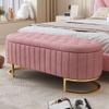 GERRIT Oval Storage Ottoman Bench with Button-Tufted, Velvet Upholstered Storage Bench with Metal Legs, End of Bed Ottoman Bench for Bedroom,Living Room,Fully Assembled Except Legs (Pink) view 2