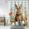 ALAGEO Easter Shower Curtain Bunny Eggs Flowers Shower Curtains for Bathroom Decor Green Plaid Spring Plants Bath Curtains Sets for Spring Easter Bathroom Decor Fabric Waterproof Extra Long 72" X 78" view 2