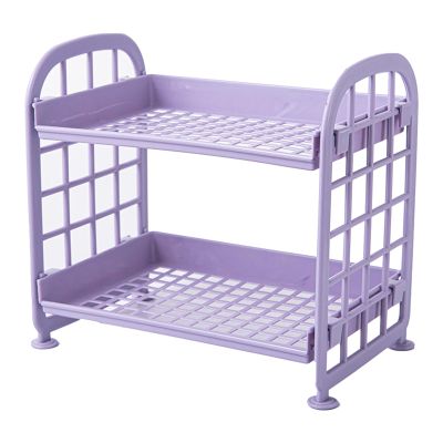 Desktop Storage Rack - Cosmetic Stationery Storage Holder - 2Tier Multifunctional Plastic Foldable Strong Load Bearing Desk Shelf Organizer - for Cosmetics Bathroom Kitchen