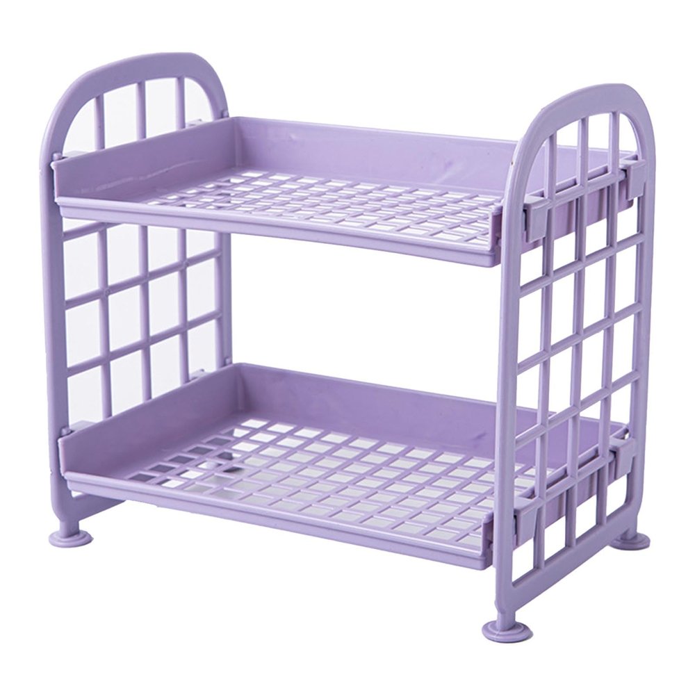 Desktop Storage Rack - Cosmetic Stationery Storage Holder - 2Tier Multifunctional Plastic Foldable Strong Load Bearing Desk Shelf Organizer - for Cosmetics Bathroom Kitchen