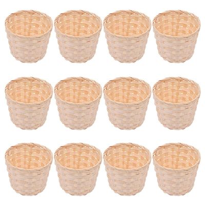 DEARMAMY 12pcs Woven Wood Storage Basket Rattan Baskets for Storage Lid Rustic Home Organizer