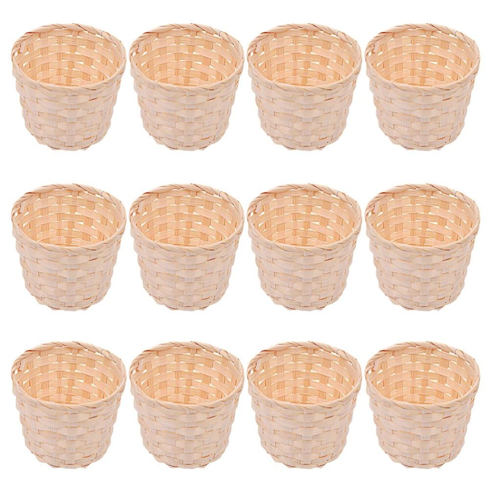 DEARMAMY 12pcs Woven Wood Storage Basket Rattan Baskets for Storage Lid Rustic Home Organizer