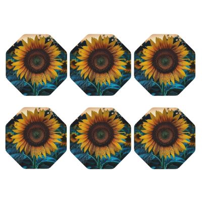 6Pcs Drink Coasters for Drinks Tabletop Protection, The Most Beautiful Sunflower Leather Coaster for Kinds of Cups, Absorbent Cup Coaster for Coffee Table Home Decor 4" Cup Mat Pad