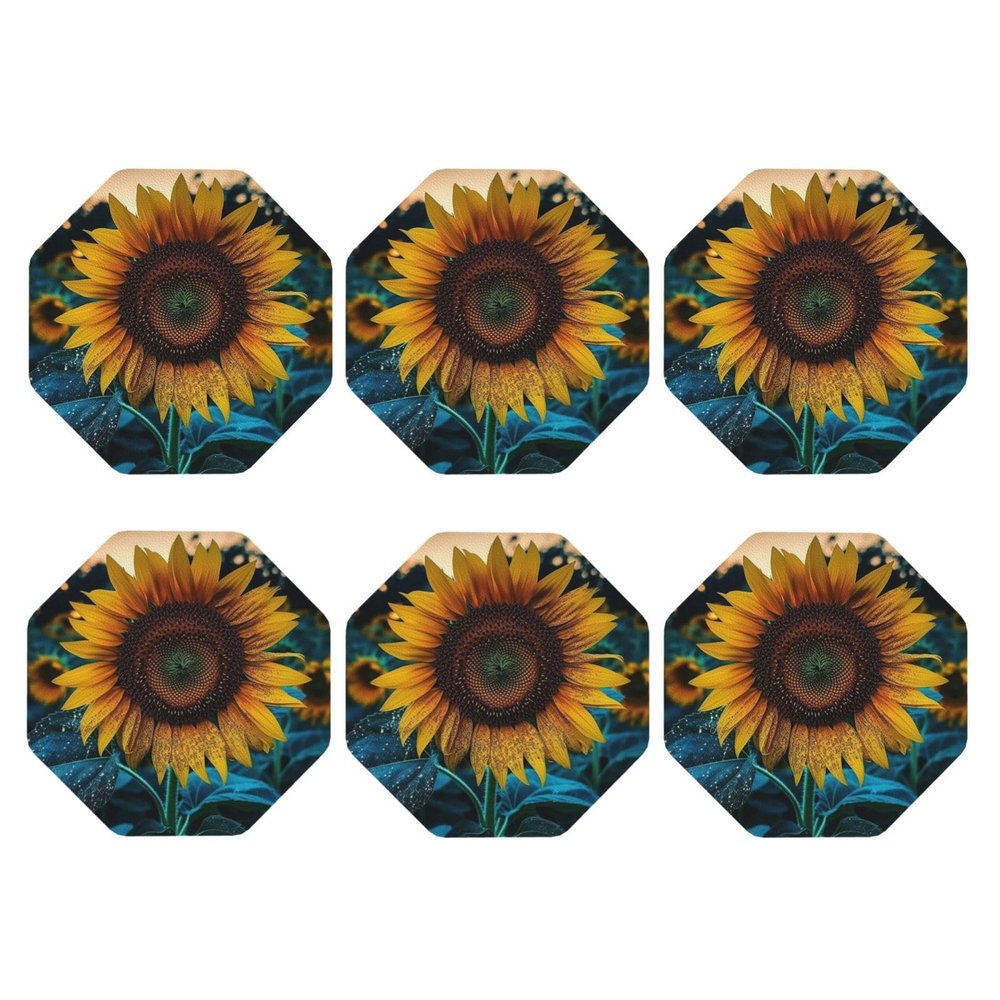 6Pcs Drink Coasters for Drinks Tabletop Protection, The Most Beautiful Sunflower Leather Coaster for Kinds of Cups, Absorbent Cup Coaster for Coffee Table Home Decor 4" Cup Mat Pad