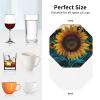 6Pcs Drink Coasters for Drinks Tabletop Protection, The Most Beautiful Sunflower Leather Coaster for Kinds of Cups, Absorbent Cup Coaster for Coffee Table Home Decor 4" Cup Mat Pad view 4