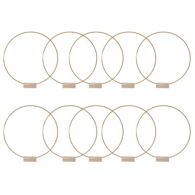 Metal Floral Hoop Centerpiece with Stand, 10PCS Wreath Macrame Hoop Round Dream Catcher Rings Gold Wreath Macrame Hoop Rings Decorations for DIY Wedding Table Decor