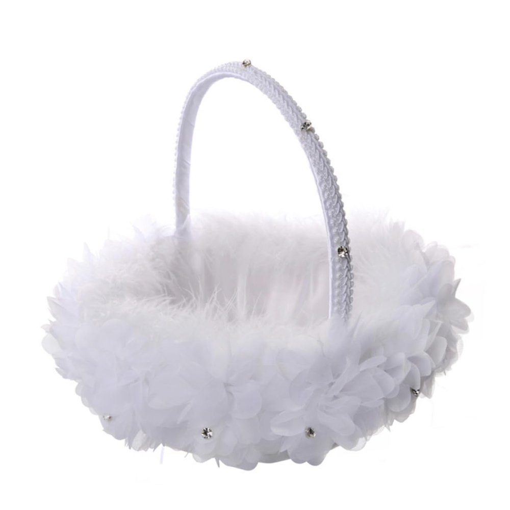 KOMBIUDA Floral Bride Basket Set 2 Pack Flower Girl Baskets for Wedding for Bridal Procession Size for Flowers Rose Petals