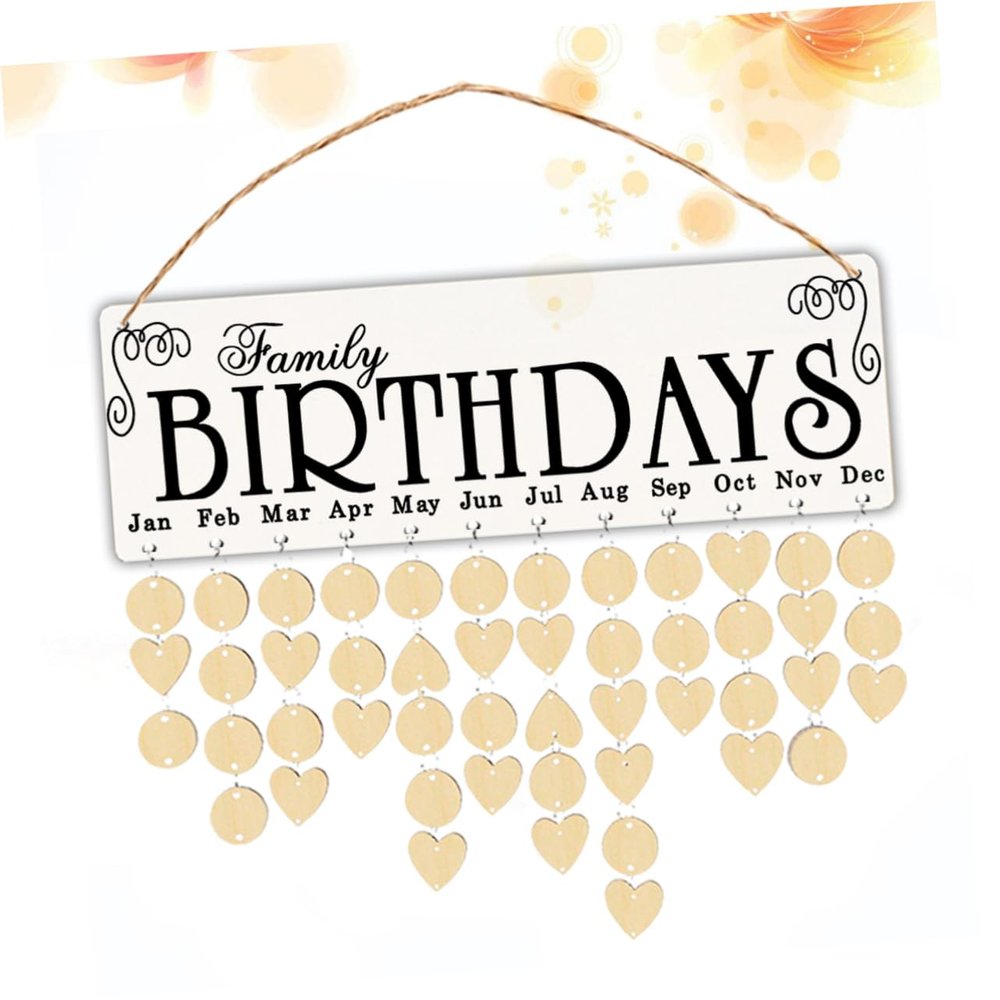 Wooden Birthday Calendar Reminder Family Board with Black Wood Xmas