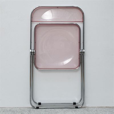 BIWKONI Modern Transparent Acrylic Folding Chair Metal Frame with Backrest Stackable Dining Chair for Office, Indoor, Outdoor,Pink