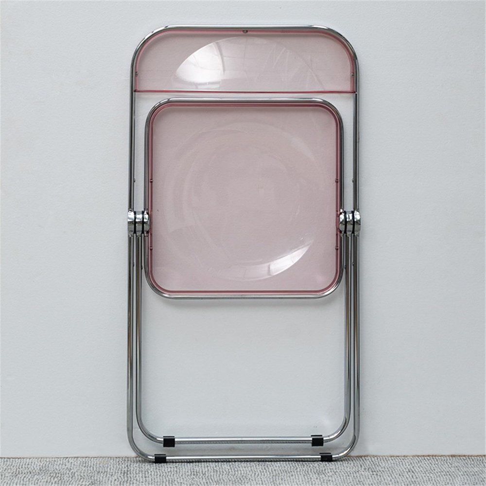 BIWKONI Modern Transparent Acrylic Folding Chair Metal Frame with Backrest Stackable Dining Chair for Office, Indoor, Outdoor,Pink
