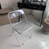 BIWKONI Modern Transparent Acrylic Folding Chair Metal Frame with Backrest Stackable Dining Chair for Office, Indoor, Outdoor,Pink view 4