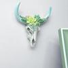 WYYHAA Cow Skull Wall Decor, Creative Succulents/Flower Rose 3D Resin White Ox Head, Animal Figurines Crafts Sculpture, Home Garden Decorations,A view 3