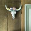 WYYHAA Cow Skull Wall Decor, Creative Succulents/Flower Rose 3D Resin White Ox Head, Animal Figurines Crafts Sculpture, Home Garden Decorations,A view 4