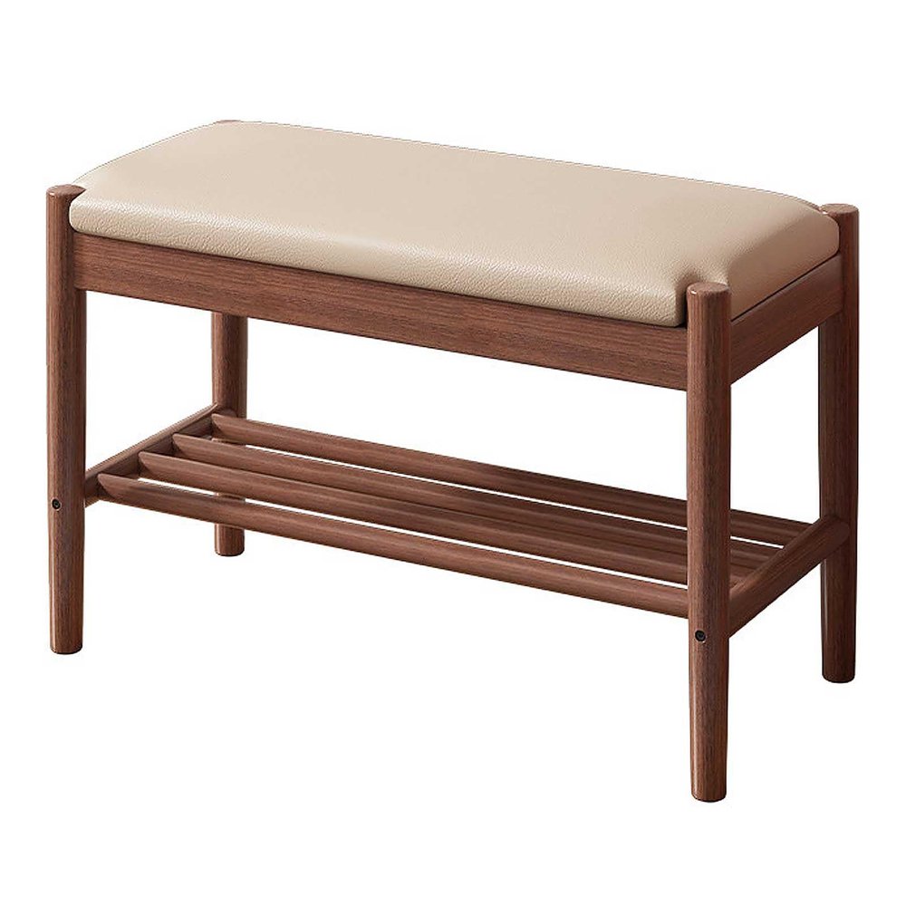 Wooden Shoe Bench, 2-Tier Shoe Rack Shelf Organiser with Padded Cushion Seat, Entryway, Hallway Living Room Accent Furniture