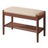 Wooden Shoe Bench, 2-Tier Shoe Rack Shelf Organiser with Padded Cushion Seat, Entryway, Hallway Living Room Accent Furniture view 1