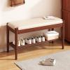 Wooden Shoe Bench, 2-Tier Shoe Rack Shelf Organiser with Padded Cushion Seat, Entryway, Hallway Living Room Accent Furniture view 2