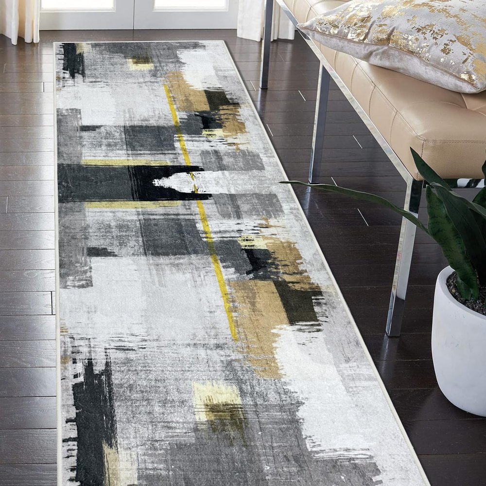 Weidear Modern Area Rug Carpet Runner,Soft Hallway Runner Rug,Backed TPR Non-Slip Entryway Washable Mat,Custom Size Rug for Living Room/Bedroom/Aisle/Bathroom/Kitchen/Laundry -Graffiti Gray,3X81FT