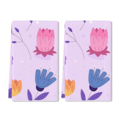 Bohemian Style Hand Towel Set of 2 Purple Floral Bath Towels Soft Summer Flower Fingertip Face Towel for Bathroom Kitchen Hotel Spa Decor Gift 24 x 16 Inches