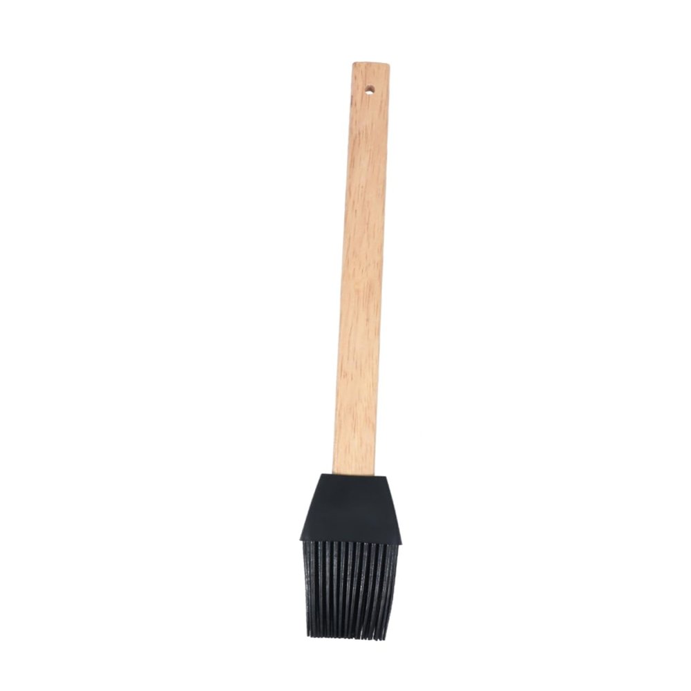PRETYZOOM Food Grade Silicone Basting Brush Heat Resistant Barbecue Utensil with Removable Long Wooden Handle for Baking Cooking and Grilling Black