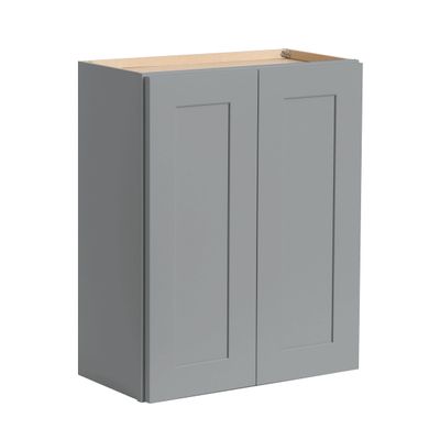 CozyHommie Solid Wood Wall-Mounted Medicine Cabinet, Kitchen Wall - Cabinet, Bathroom Cabinet Wall Mounted with Adjustable Shelves, 2 Doors Wall Calbinet (Grey, 24" W x 36" H x 12" D)