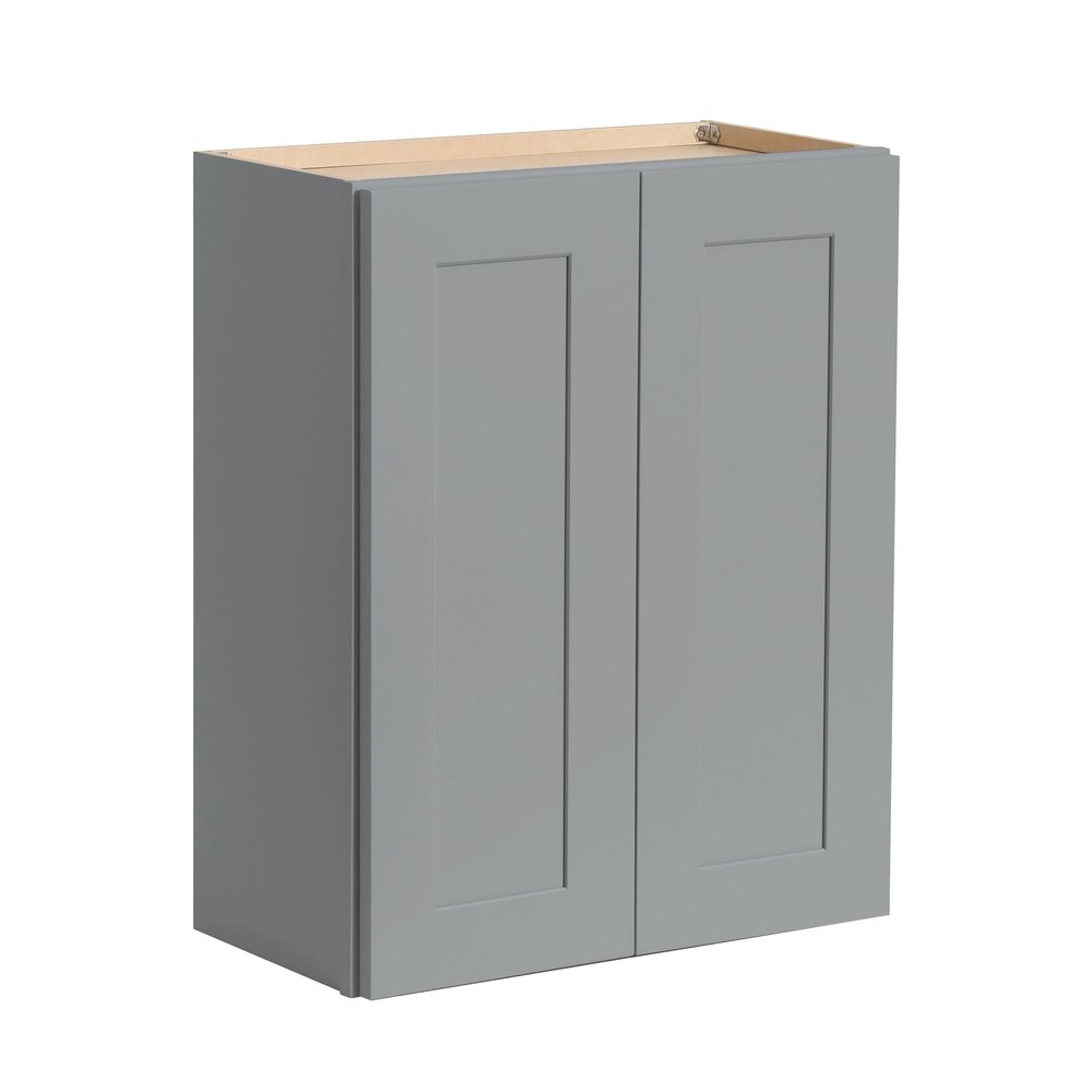 CozyHommie Solid Wood Wall-Mounted Medicine Cabinet, Kitchen Wall - Cabinet, Bathroom Cabinet Wall Mounted with Adjustable Shelves, 2 Doors Wall Calbinet (Grey, 24" W x 36" H x 12" D)