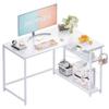 Pamray 43 Inch L Shaped Computer Desk with Reversible Side Storage Shelves, Small Corner Desk for Small Space Home Office,Writing Study Table PC Desk for Bedroom,White view 1