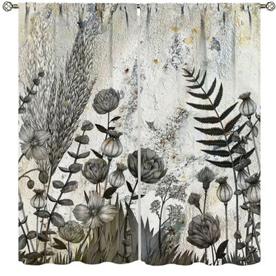 Abstract Floral Curtains,Retro Medieval Flower Print Window Treatments for Bedroom Living Room Kitchen Home Dcor Rustic Farmhouse Drapes 2 Panels Set,Total Size 55 x 63 Inch