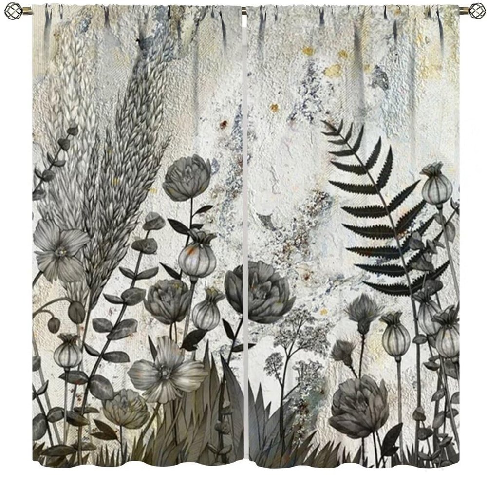 Abstract Floral Curtains,Retro Medieval Flower Print Window Treatments for Bedroom Living Room Kitchen Home Dcor Rustic Farmhouse Drapes 2 Panels Set,Total Size 55 x 63 Inch