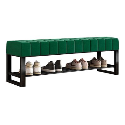 Entrance Bench with Shoe Storage, Narrow Shoe Rack Bench with Velvet Seat Cushion Metal Shoe Organizer for Living Room