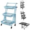 3 Tier Collapsible Rolling Carts with Wheels, Moving Easily Closet Organizer, Storage Shelves for Living Room, Kitchen, Bathroom, Bedroom and Office view 2