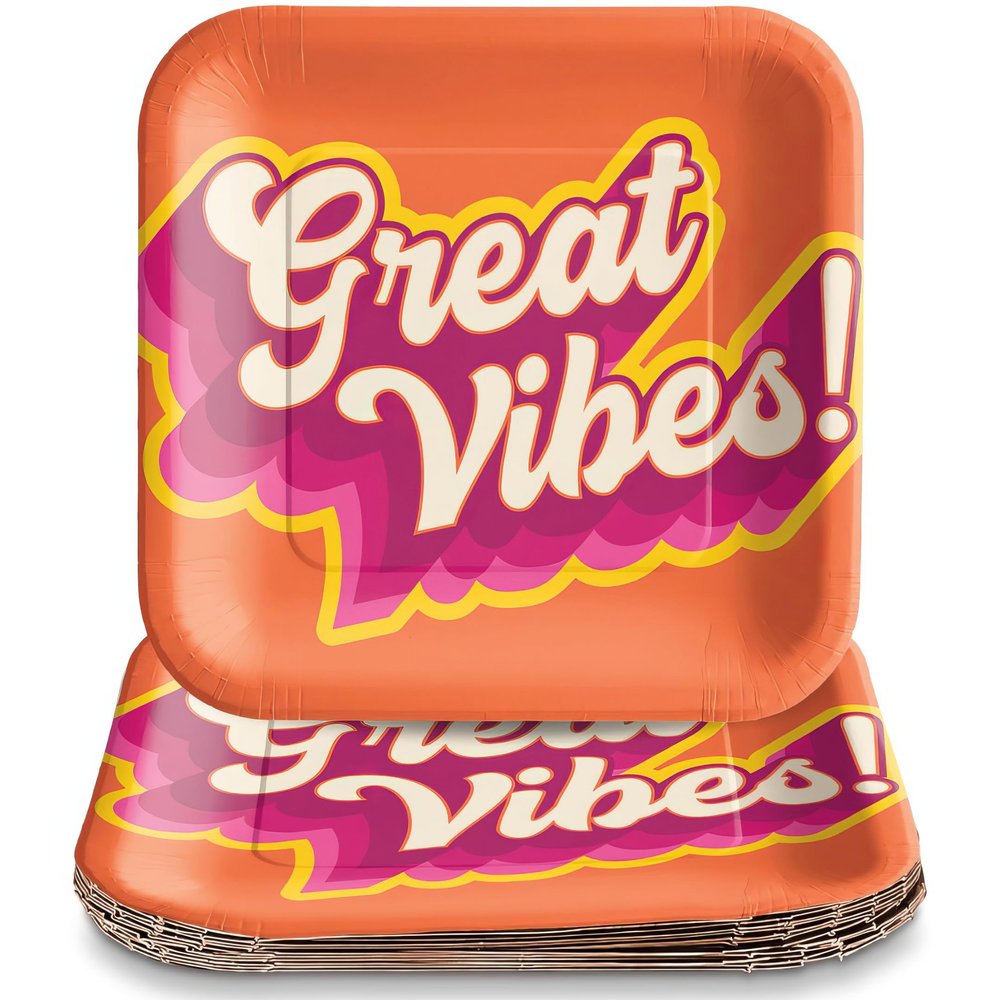 Amscan Vibrant Multicolor Throwback Summer Paper Plates - (Pack of 20) - Square-shaped Plates, Premium Quality & Eco-Friendly Material - Perfect For Picnics & Parties, 7"