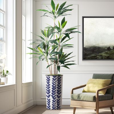 Artificial Tree in Modern Pattern Planter, Fake Dracaena Tree Silk Tree for Indoor and Outdoor Home Decoration - 66" Overall Tall (Plant Pot Plus Tree)