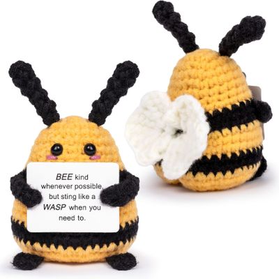 Maziky Funny Positive Bee Mini Crochet Bee with Positive Affirmations Cards for Inspirational Novelty Gifts and Party Decorations