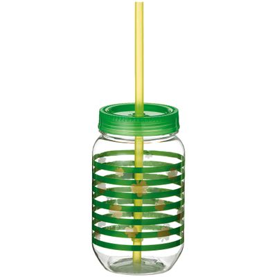 Bold Green Hot-Stamped Plastic Shamrock Foil Print Mason Cup w/Yellow Straw - 16 oz. 5.33" (1 Pc.) - Unique & Festive Drinkware - Perfect for Parties and Celebration