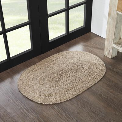 VHC Brands Jute Rug 24x36 w/Pad, Jute Area Rug, Accent Rug, Floor Decor, Braided, Natural Jute Collection, Oval 24x36, Natural