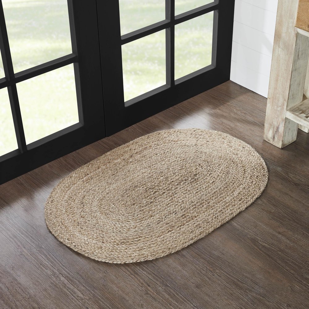 VHC Brands Jute Rug 24x36 w/Pad, Jute Area Rug, Accent Rug, Floor Decor, Braided, Natural Jute Collection, Oval 24x36, Natural