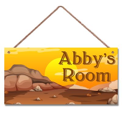 Personalized Desert Sunset Sign For Girls Bedroom landscape painting Art Dcor For Kids Room Custom Name Door Wall Decor, Floral Nursery Art Plate For Boys Room Little Man Cave