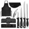 Iberico Ham Set with Ham Carving Knife, Boning Knife, Paring Knife, Knife Steel, Apron, Cover and Jamon Serrano Tongs - Slicing Knife for Meat Cutting - Chef Knife Set With Bag - Serrano Ham Knife view 1