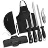 Iberico Ham Set with Ham Carving Knife, Boning Knife, Paring Knife, Knife Steel, Apron, Cover and Jamon Serrano Tongs - Slicing Knife for Meat Cutting - Chef Knife Set With Bag - Serrano Ham Knife view 3