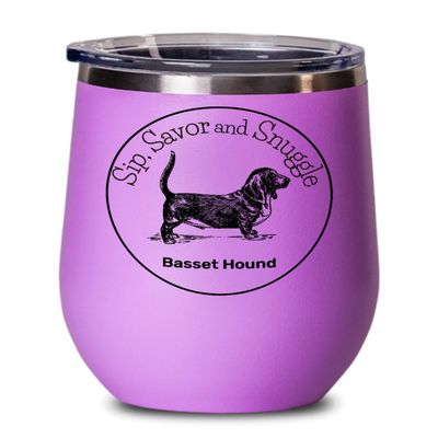 Basset Hound Wine Tumbler, Sip Savor Snuggle Basset Hound insulated wine tumbler, Basset Hound travel wine glass for Mom gift for birthday Mother's Day Christmas