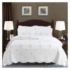 ADovz White Yellow 100% Cotton Quilted Bedspread Luxury Gold Embroidery Quilt Set King Queen Size 3PCS Bohemian Coverlet Pillowcases,Bed Sheets view 2