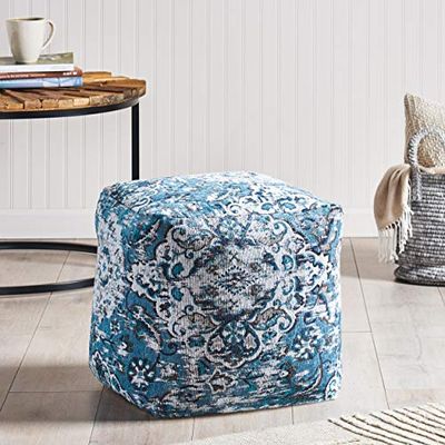 Foamma Pouf Ottoman Blue, 16"x16"x16" - Square Ottoman Foot Rest for Living Room and Bedroom, Pouf Footstool, Foot Rest for Couch, Boho Furniture for Home