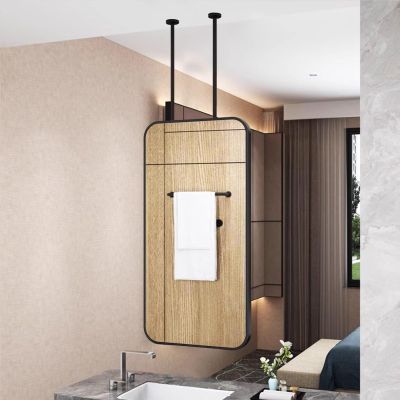 Ceiling Mounted Mirror Hanging Rod Mirror for Vanity Bathroom Living Room - Rectangular Shaving Makeup Mirror Decorative Simple Mirror - Customizable Boom Black (Size : 40cmx60cm)