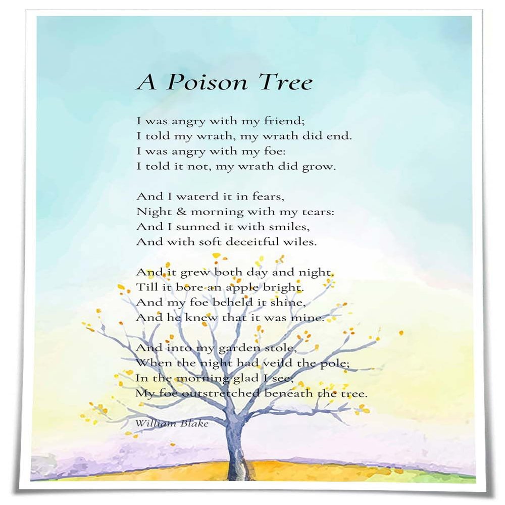 Peastrog A Poison Tree Poem Wall Art Quotes Wall Art Poetry Prints Poster Landscape Vertical Artwork Modern Pictures for Bedroom Decorative Painting (16.00''x24.00'',Unframed)